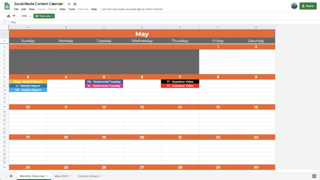 Social Media Content Calendar Template