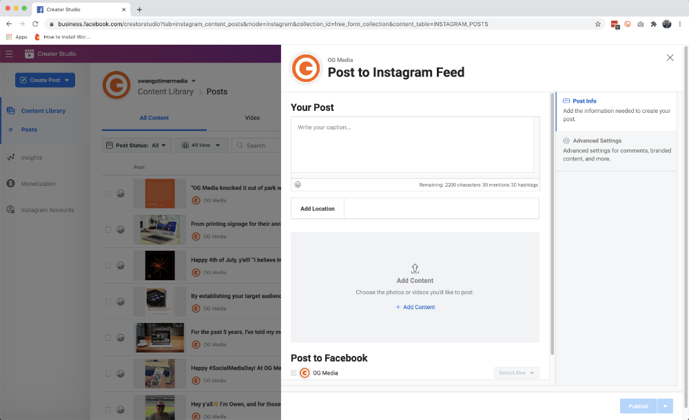How to Post to Instagram Through Facebook Creator Studio | OG Media